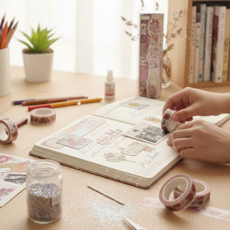 Maroon floral Retro Washi Tape Pack for Journaling l Pack of 1 Contains 10 washi tapes