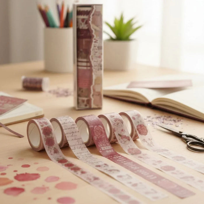 Floral Retro Washi Tape Pack for Journaling l Pack of 1 Contains 10 washi tapes
