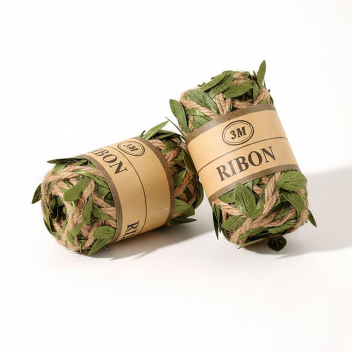 ( Buy 1 Get 1 Free ) Cute Green Leaf Jute Ribbon l 3 meters l Pack of 1 I Used in combination with pipe cleaners