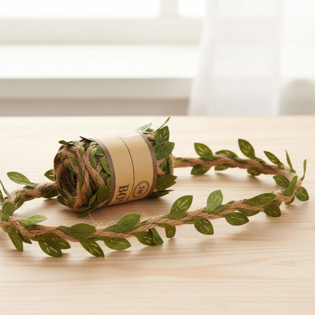 ( Buy 1 Get 1 Free ) Cute Green Leaf Jute Ribbon l 3 meters l Pack of 1