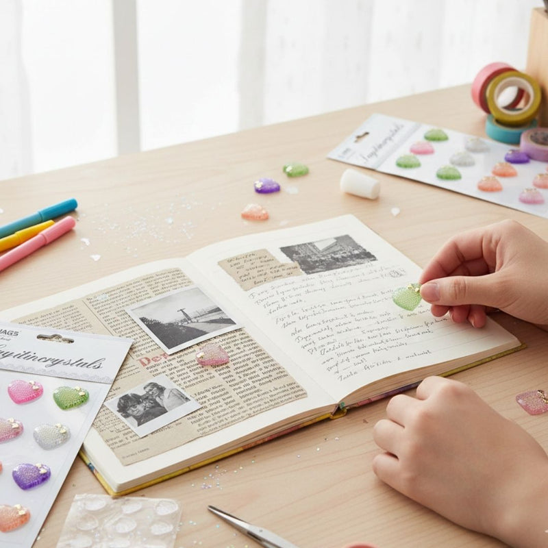 Pastel Heart Crystal Stickers | DIY Craft &  Decoration Set l Pack of 1 includes 12 hearts