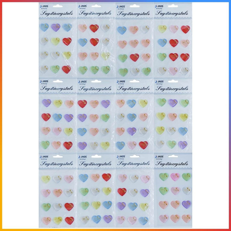 Pastel Heart Crystal Stickers | DIY Craft &  Decoration Set l Pack of 1 includes 12 hearts