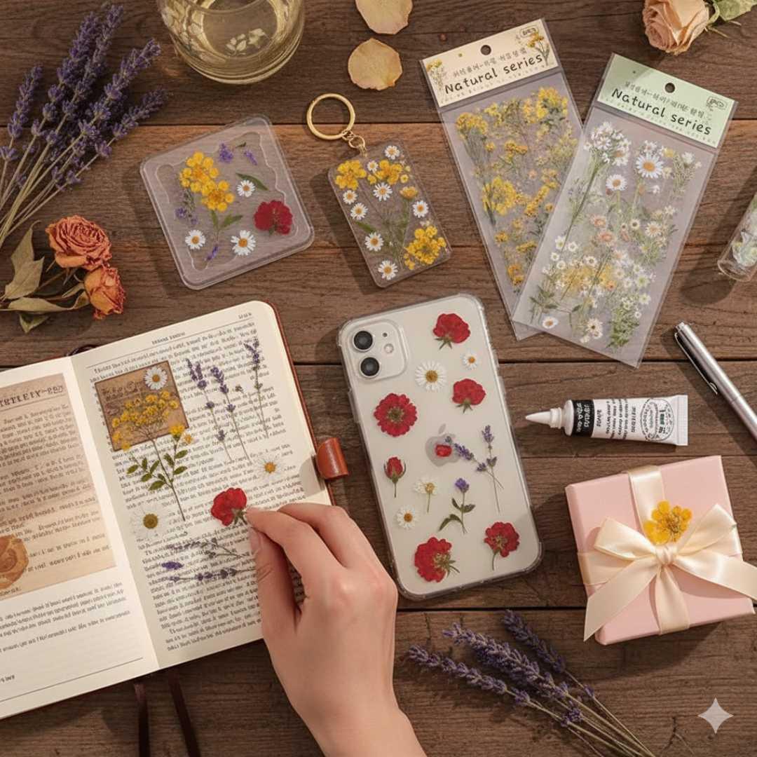 Natural dried flower Sheet stickers for Journaling & Resin (Pack of 6 pcs)