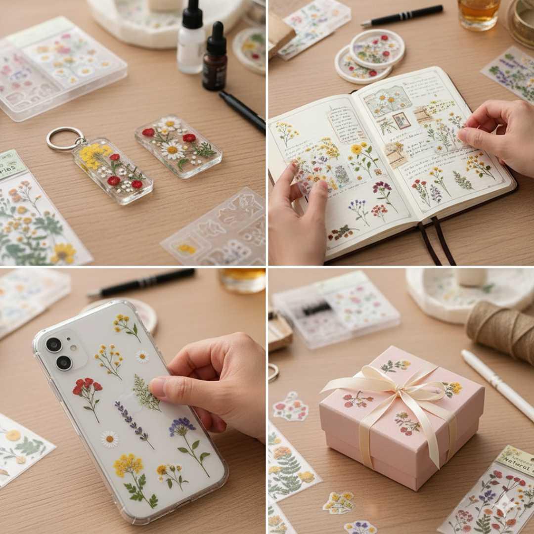 Natural dried flower like Sheet stickers for Journaling & Resin (Pack of 6 pcs)