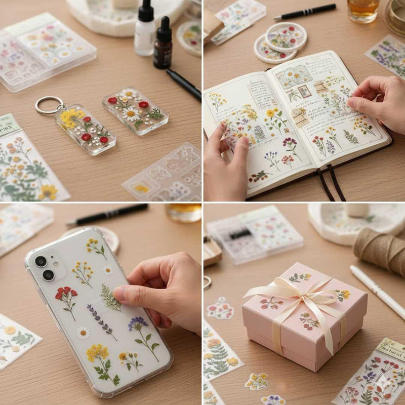 Natural dried flower Sheet stickers for Journaling & Resin (Pack of 6 pcs)
