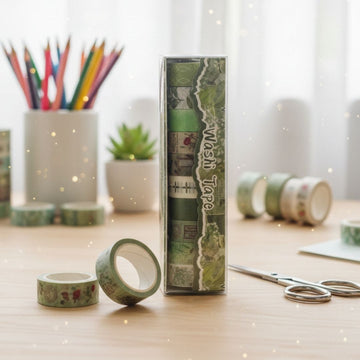Green Washi Tape Aesthetic | 10 Tapes for(pack of 1) Scrapbook & Planner