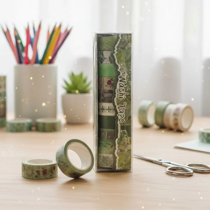 Green Washi Tape Aesthetic | 10 Tapes for(pack of 1) Scrapbook & Planner