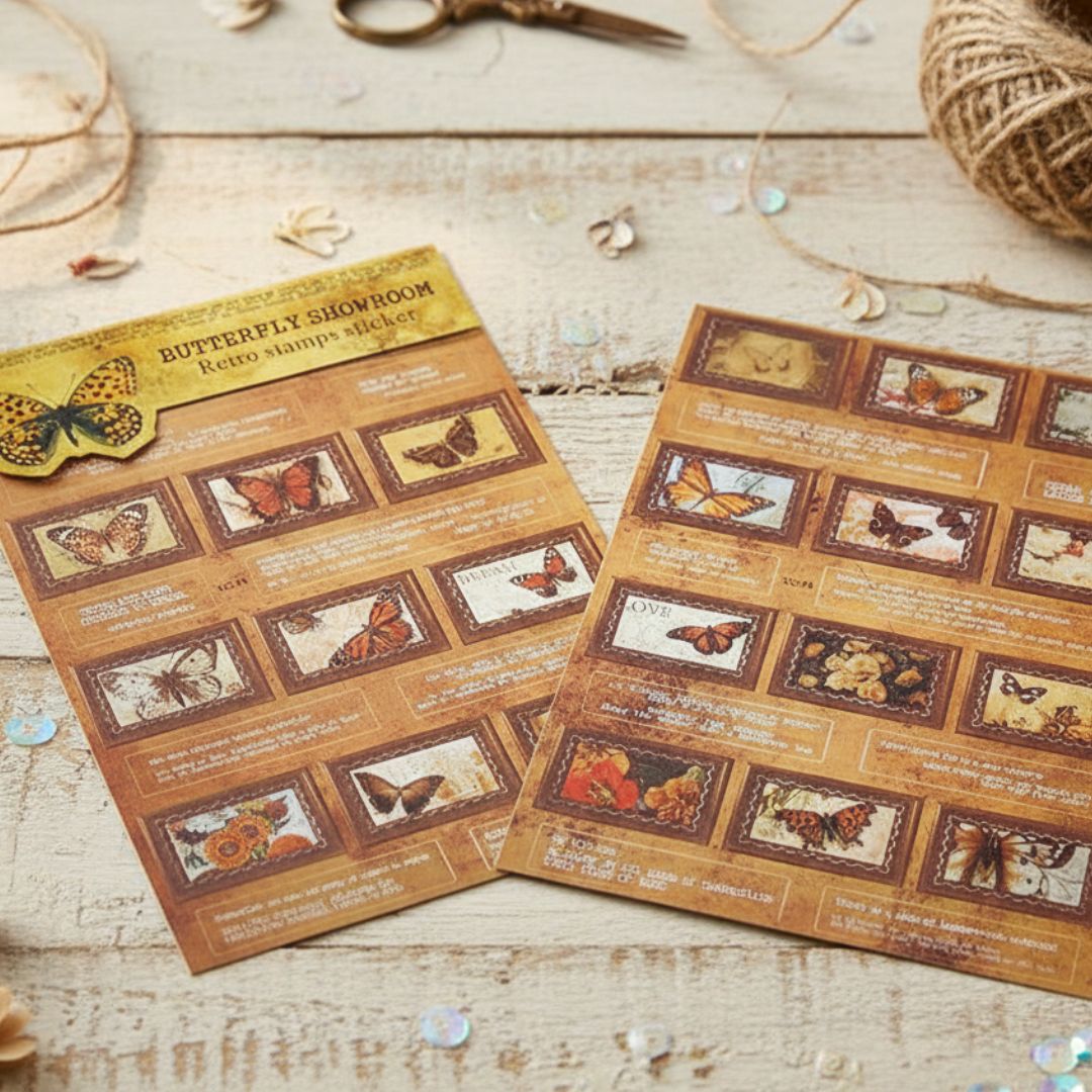 Butterfly Showroom Retro Stamp Sticker (2 Sheet) pack of 1