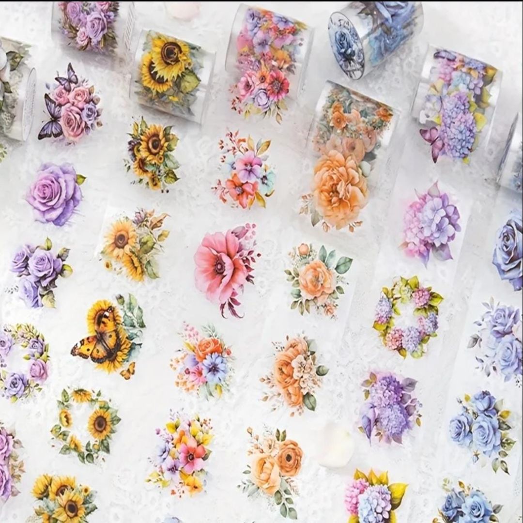 ( Buy 1 Get 1 Free ) Aesthetic Pastel Floral Washi Tape roll  | Assorted color | Pack of 1 l