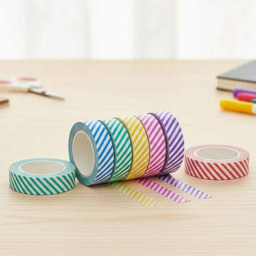 Slim Printed Washi Tape Set - 5mm x 10 Meters (6 Rolls) pack of 1