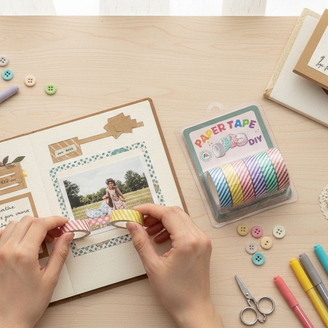 Slim Printed Washi Tape Set - 5mm x 10 Meters (6 Rolls) pack of 1