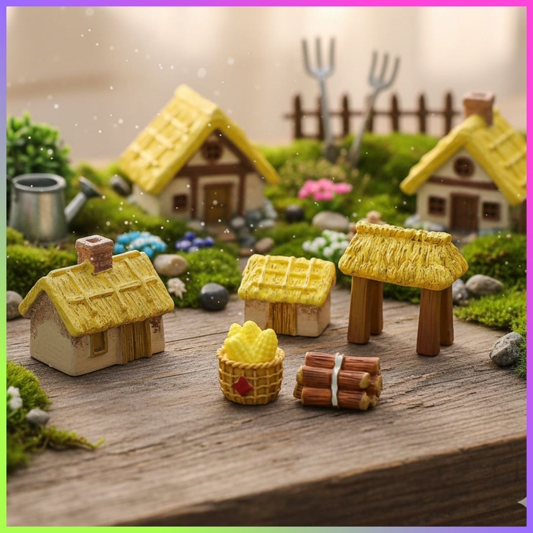 Miniature Model Yellow Farm House 6 Pcs