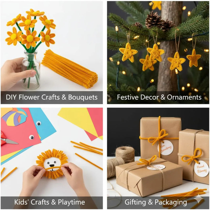 Golden Yellow Plain Pipe Cleaner for Craft and Bouquet l Pack of 100Pc