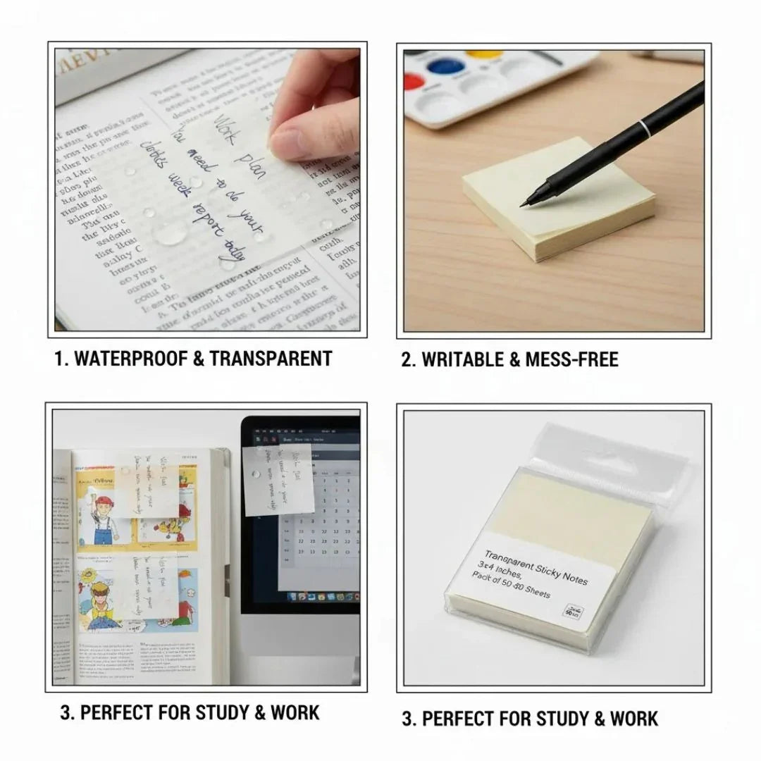 Transparent sticky notes, clear and see-through