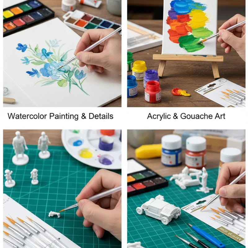 Precision Round Tip Paint Brush Set - 6 Essential Sizes