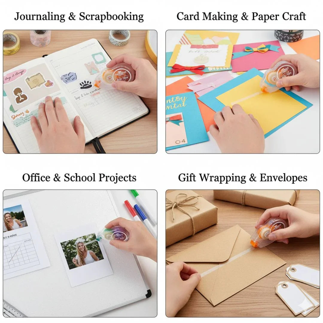 Glue Tape, Double-Sided Adhesive Glue Tape Roller. for Crafting, Card Making, Bullet Journal, Photo Albums and Scrapbooking