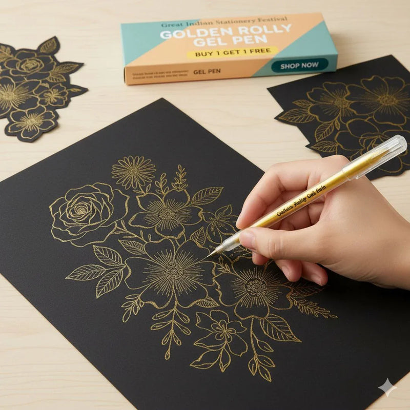 (Buy 1 Get 1 FREE) Golden Rolly Gel Pens For Doodle, Mandala, Sketching 1 unit