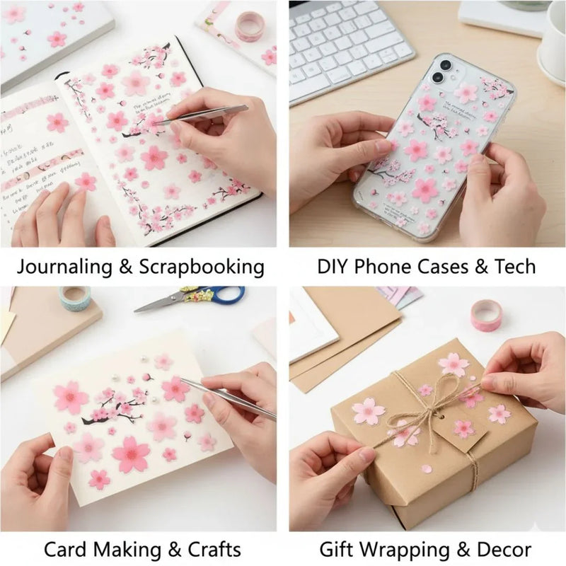 (Buy 1 Get 1 Free) Cherry blossom 3d decorative sticker for journaling and scrapbooking  -Pack of 1 sheet