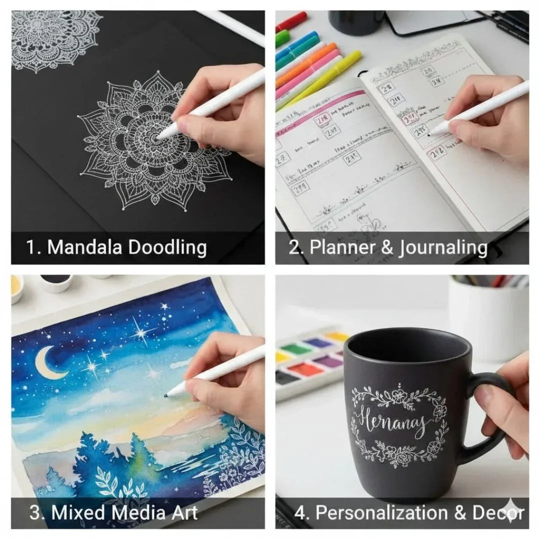 (Buy 1 get 1 free ) White Gel Pen l  Mandala White Pen for doodling and projects l Pack of 1 pen