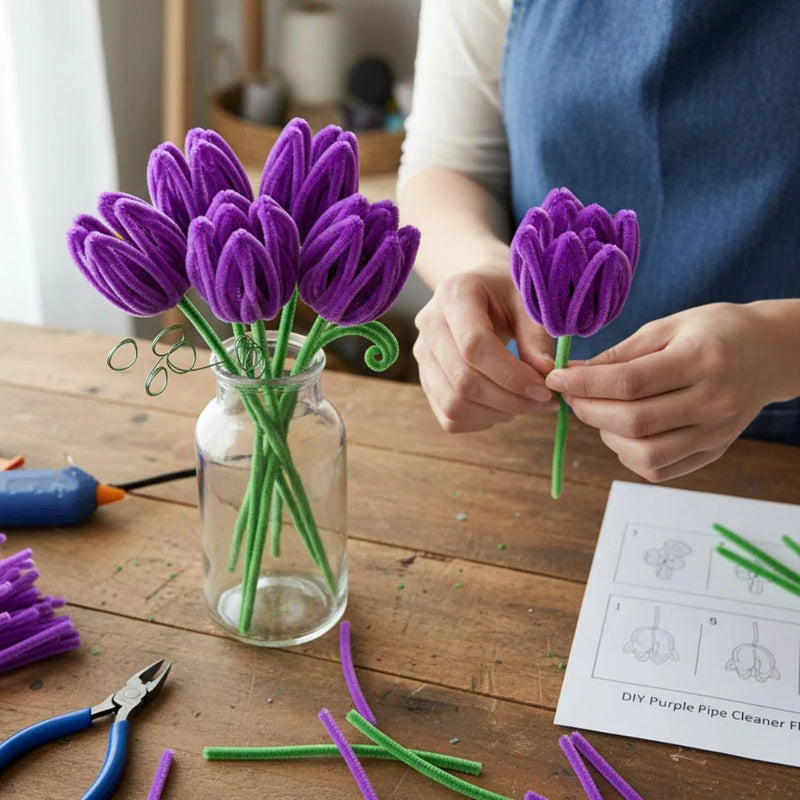 Purple Plain Pipe Cleaner for Craft and Bouquet l Pack of 100Pc