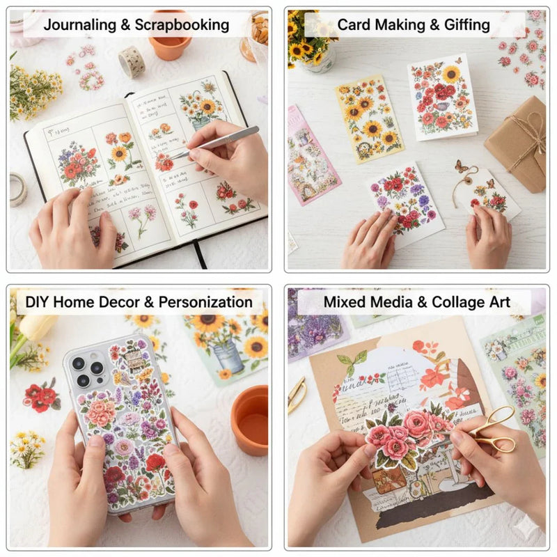 (Buy 1 Get 1 Free) Premium Floral Journaling Stickers l Pack of 6 Sheets l Elegant Floral Stickers for Scrapbooking & Planners