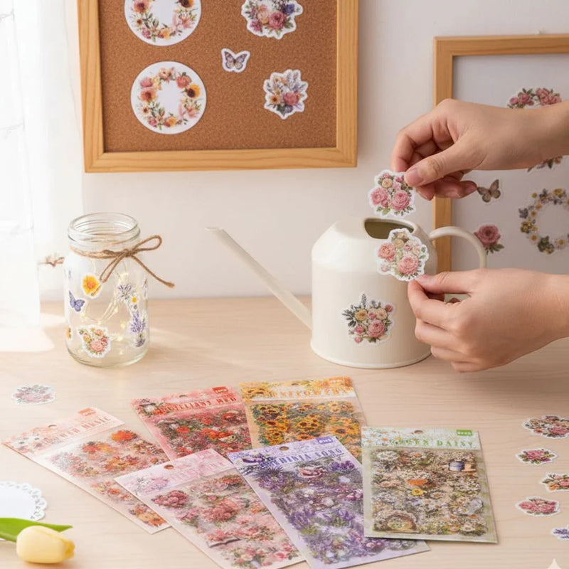 (Buy 1 Get 1 Free) Premium Floral Journaling Stickers l Pack of 6 Sheets l Elegant Floral Stickers for Scrapbooking & Planners