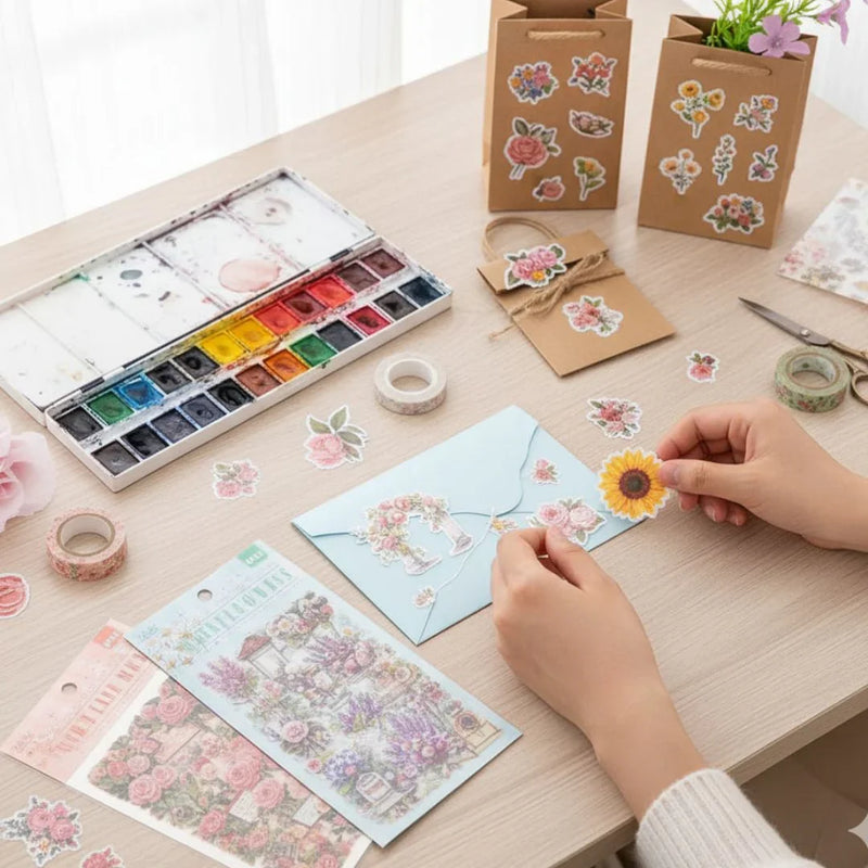 (Buy 1 Get 1 Free) Premium Floral Journaling Stickers l Pack of 6 Sheets l Elegant Floral Stickers for Scrapbooking & Planners