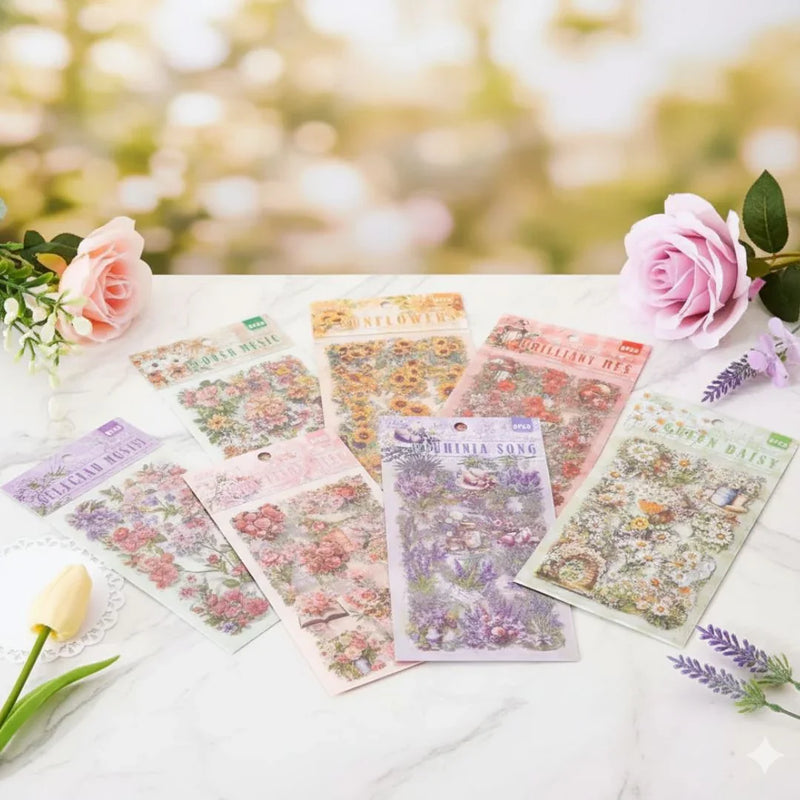 (Buy 1 Get 1 Free) Premium Floral Journaling Stickers l Pack of 6 Sheets l Elegant Floral Stickers for Scrapbooking & Planners