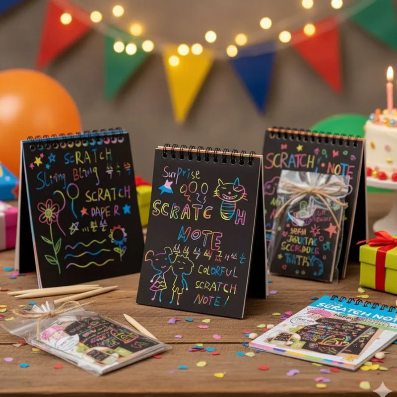 (Buy 1 Get 1 FREE) A6 Scratch Book -(A Book of 10 Sheets Kids Painting Set Scratch Paper Colourful Magic Scratch Art Painting Paper with Drawing Stick Baby Playing Toys