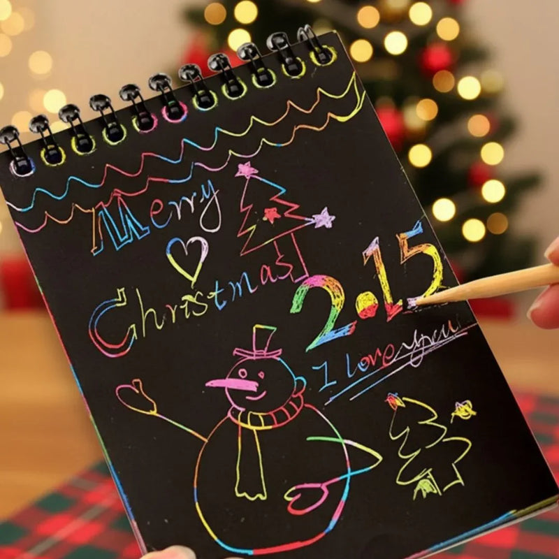 (Buy 1 Get 1 FREE) A6 Scratch Book -(A Book of 10 Sheets Kids Painting Set Scratch Paper Colourful Magic Scratch Art Painting Paper with Drawing Stick Baby Playing Toys