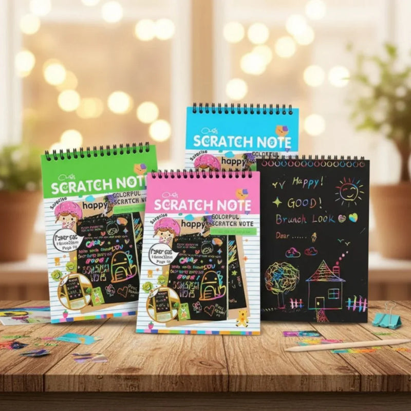 (Buy 1 Get 1 FREE) A6 Scratch Book -(A Book of 10 Sheets Kids Painting Set Scratch Paper Colourful Magic Scratch Art Painting Paper with Drawing Stick Baby Playing Toys