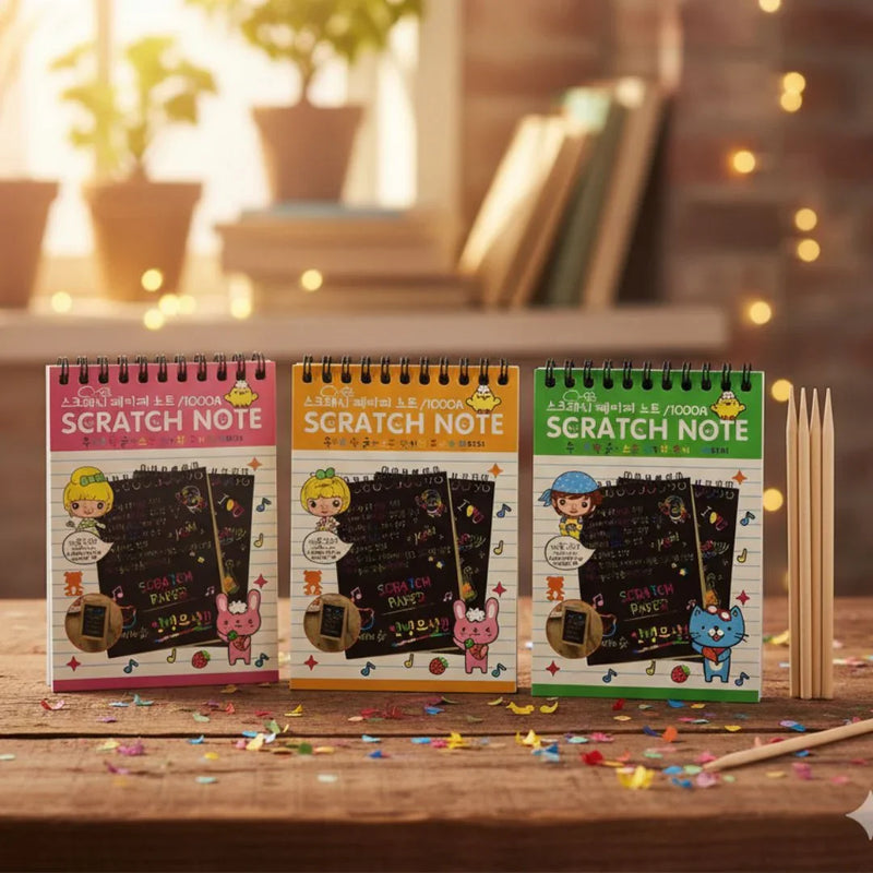 (Buy 1 Get 1 FREE) A6 Scratch Book -(A Book of 10 Sheets Kids Painting Set Scratch Paper Colourful Magic Scratch Art Painting Paper with Drawing Stick Baby Playing Toys