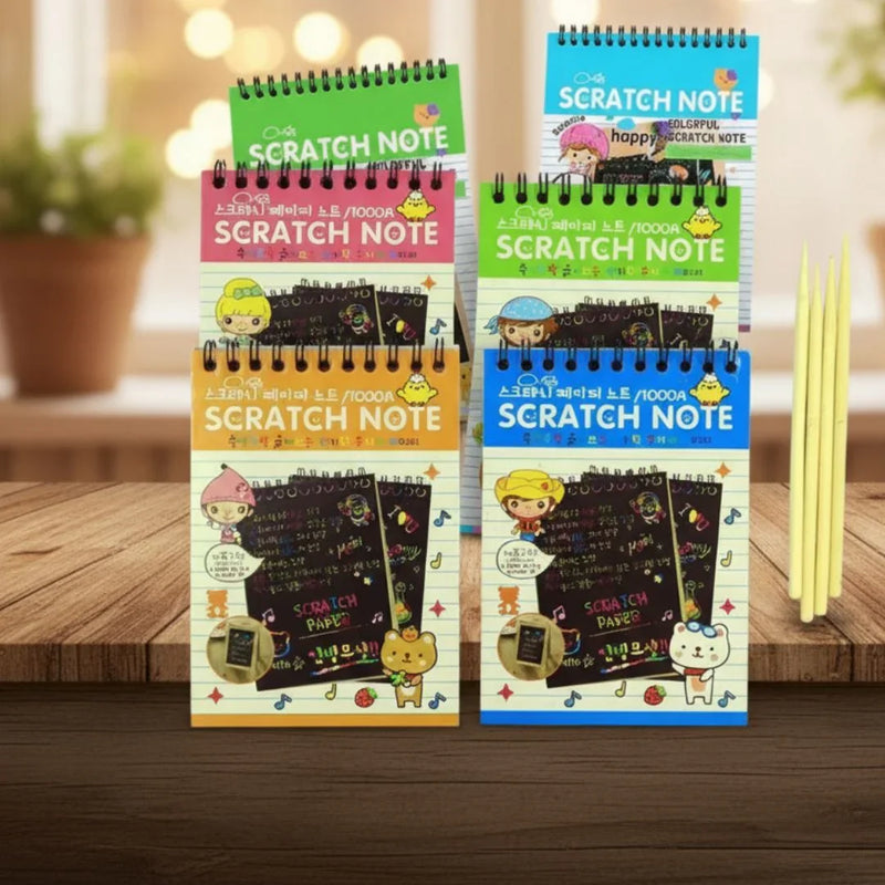 (Buy 1 Get 1 FREE) A6 Scratch Book -(A Book of 10 Sheets Kids Painting Set Scratch Paper Colourful Magic Scratch Art Painting Paper with Drawing Stick Baby Playing Toys