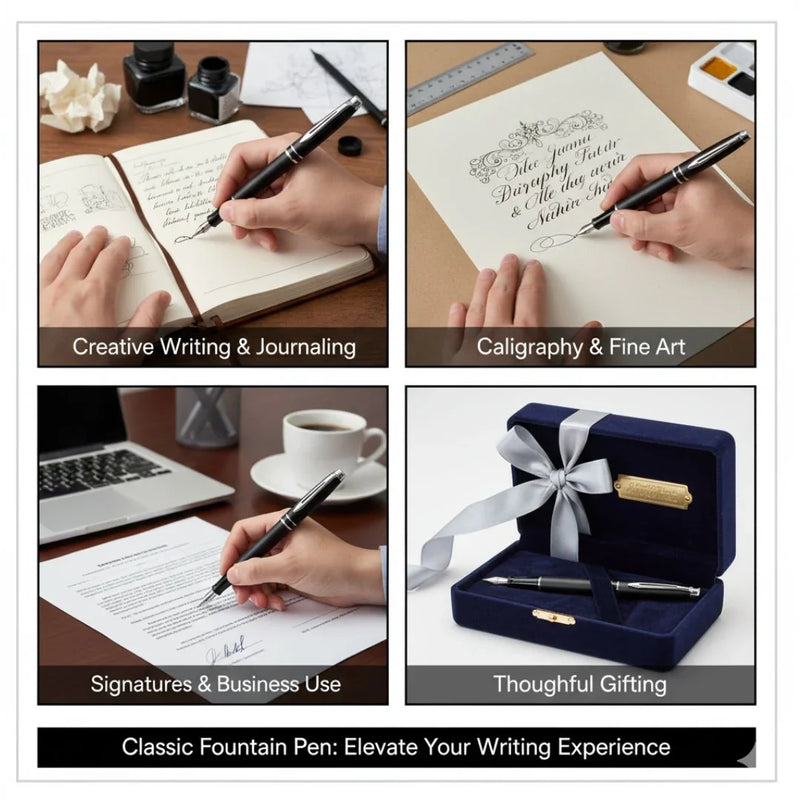 Elegant Fountain Pen: Black with Silver Clip - Model 181FPBKSC