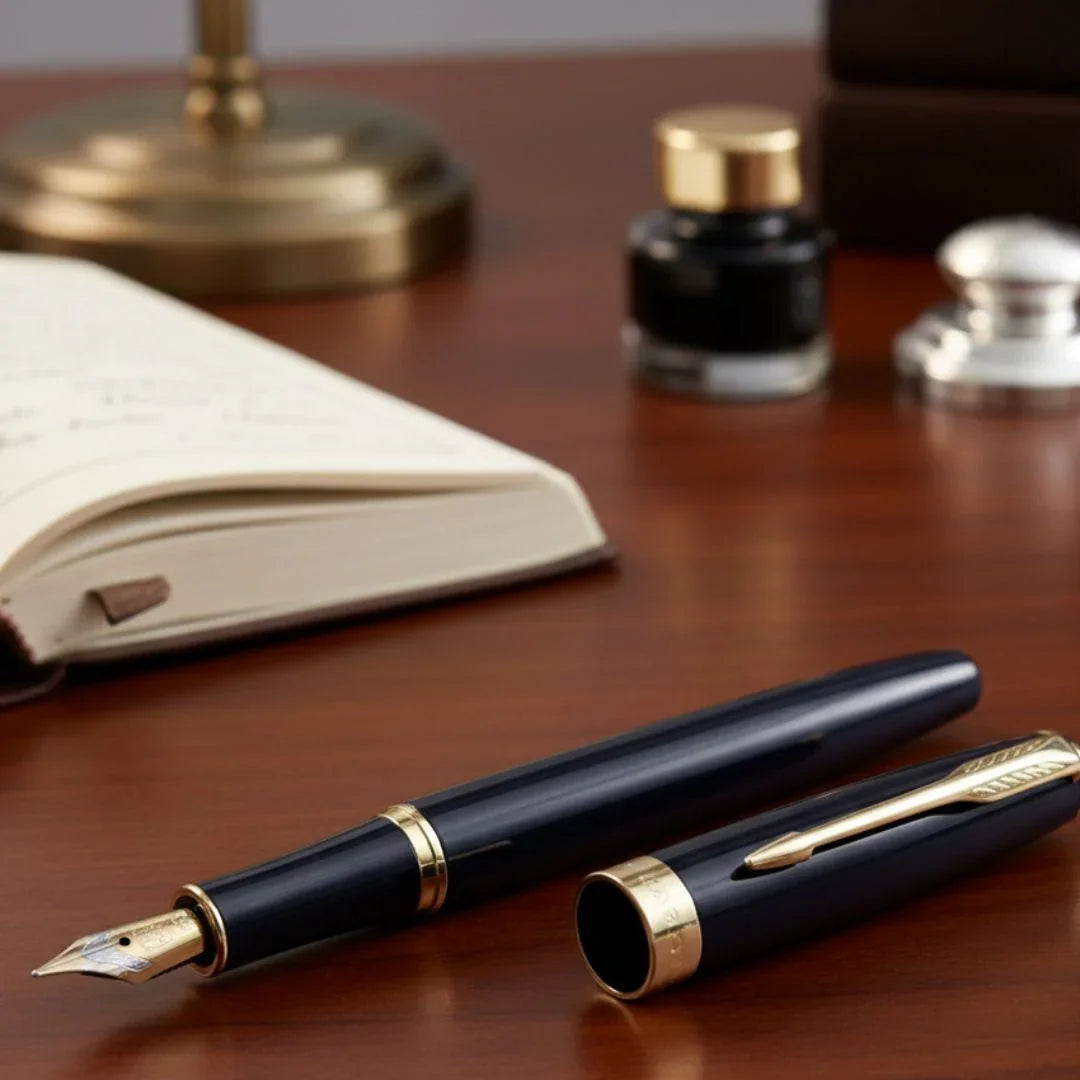 jags-mumbai Fountain pens "Elegant Fountain Pen with Black Finish and Golden Clip - 388FPBKGC"