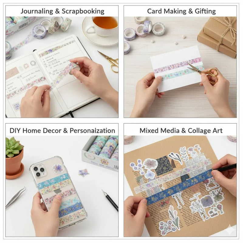 (Pack of 2) Floral washi tapes I Masking tape I Journaling tapes I Scrapbook tapes