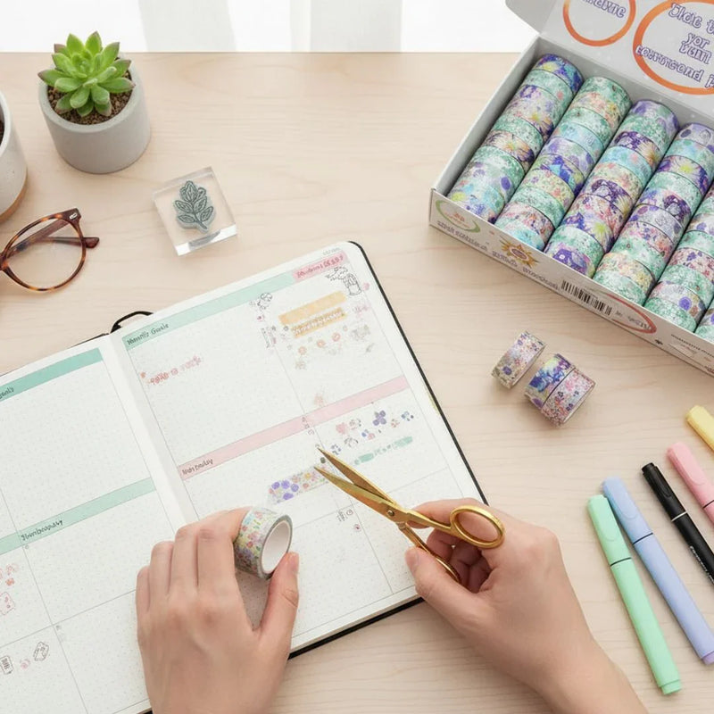 (Pack of 2) Floral washi tapes I Masking tape I Journaling tapes I Scrapbook tapes