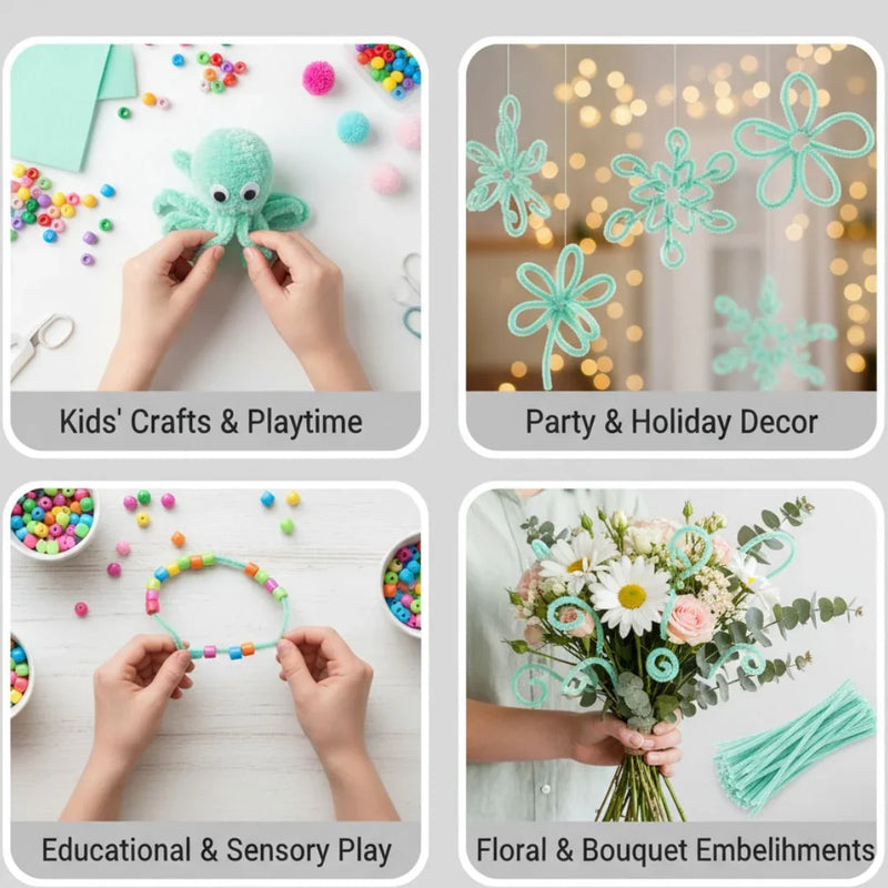 Pastel Green Pipe Cleaners Plain | 100 Pc Pack (PT13)