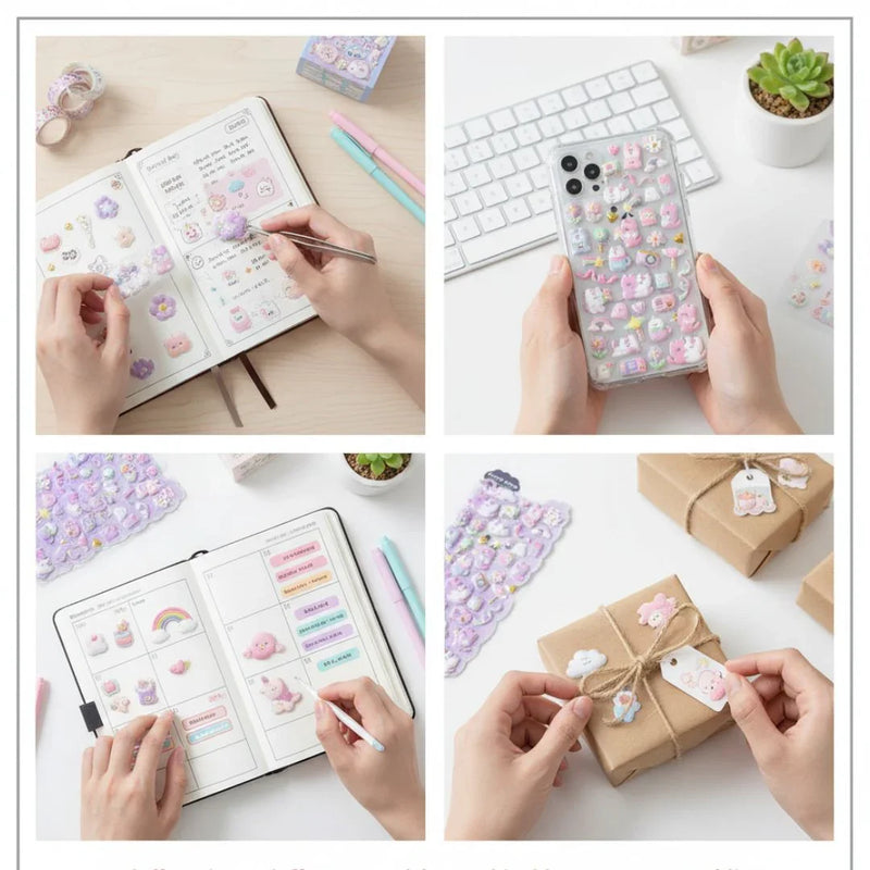 (Buy 1 Get 1 Free) SHANLE Cute Cartoon Animal Pile Coating Foam Stickers - Cat, Dog, Rabbit, Bear, Unicorn - Fun Decoration   Gift for Kids