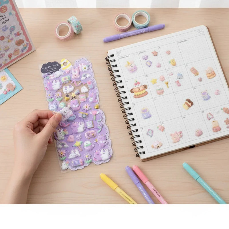 (Buy 1 Get 1 Free) SHANLE Cute Cartoon Animal Pile Coating Foam Stickers - Cat, Dog, Rabbit, Bear, Unicorn - Fun Decoration   Gift for Kids