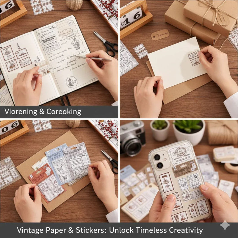 (Buy 1 get 1 free ) Premium Postage Stamp Stickers – Pack of 4 Sheets (90mm x 90mm) – Vintage-Style Stickers for Journaling & Scrapbooking