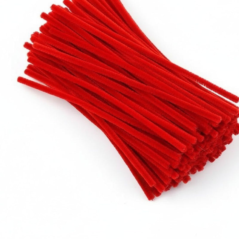 Christmas Red Pipe Cleaners for Craft & Bouquet | 100 Pc Pack I Specially for Christmas with extra furring