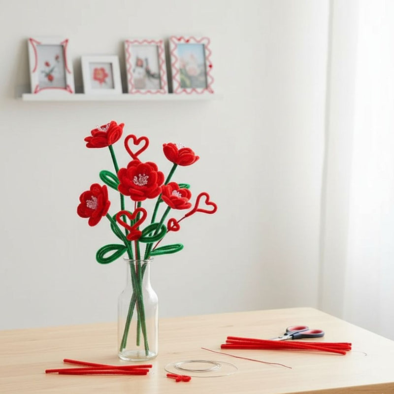 Christmas Red Pipe Cleaners for Craft & Bouquet | 100 Pc Pack I Specially for Christmas with extra furring