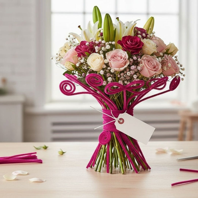 Dark Pink Pipe Cleaners for Craft & Bouquet | 100 Pc Pack