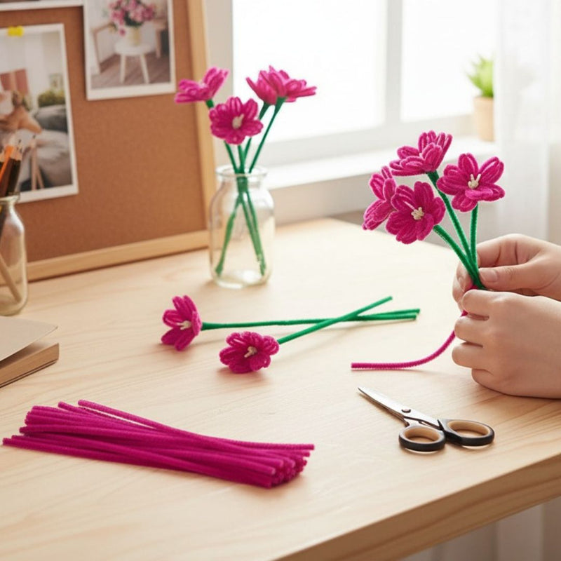 Dark Pink Pipe Cleaners for Craft & Bouquet | 100 Pc Pack