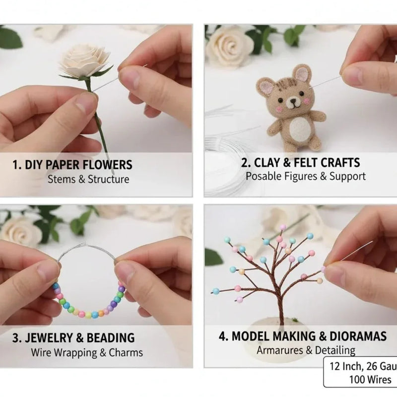 Wire 12Inch 26Gauge 100 White | Used in combination with pipe cleaners