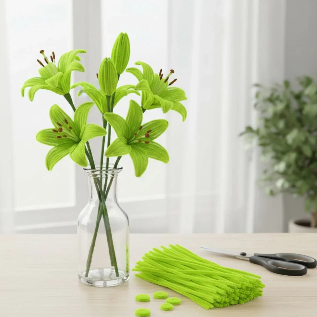 Fluorescent Yellow Pipe Cleaner for Craft and Bouquet l Plain l Pack of 100Pc (T14)