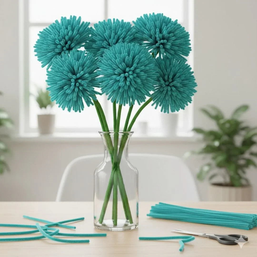 Peacock Blue Pipe Cleaner Plain l Pack of 100Pc
