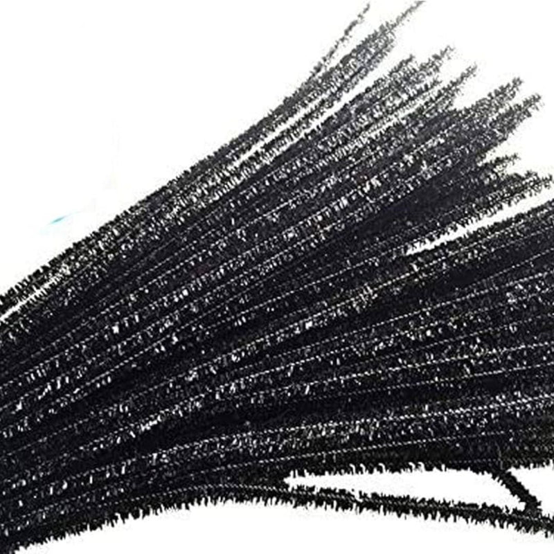 Black Glitter Pipe Cleaners - 100 Count Sparkly Craft Stems