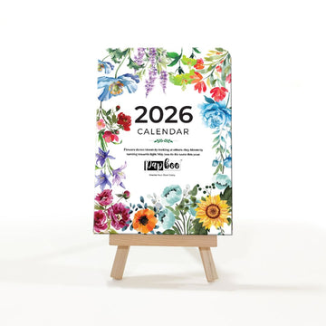 Papboo 2026 Floral Desk Calendar | Watercolor Botanical Design | With Wooden Easel Stand | 350 GSM Premium Paper